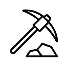 Mining resources with a pickaxe or pick axe line art  on white background
