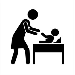 mom changing baby diaper silhouette icon on white background