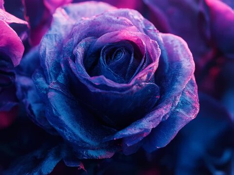 Enchanting Bloom: A captivating video showcasing a vibrant rose in striking neon colors with bokeh