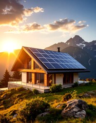 Modern mountain home with solar panels