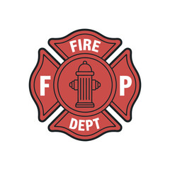 Obraz premium Fire Department Maltese Cross Emblem with Hydrant Design for Firefighter Symbol, Representing Service and Protection