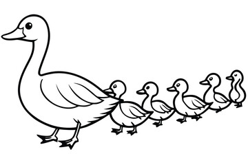 Mother duck and ducklings silhouette vector art