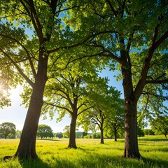 Lush trees in a sunlit meadow