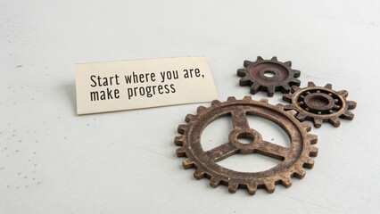 Vintage Gears and Inspiring Quote for Motivation and Progress