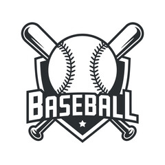 Baseball Emblem with Bats and Shield: A Classic Sports Design for Team Logos, Apparel, and Promotional Materials with Bold Lines