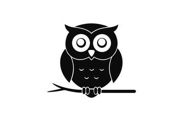Wise owl sitting on a branch silhouette vector graphic