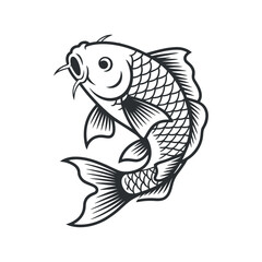 Koi Fish Outline Illustration Japanese Carp Drawing Asian Symbolism Traditional Art Tattoo Design Black and White Graphic