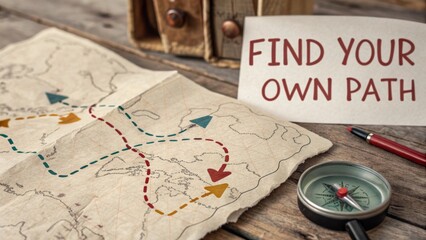 Vintage Map with Compass and Sign for Personal Exploration Journey