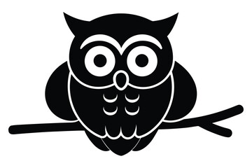 Wise owl sitting on a branch silhouette vector graphic