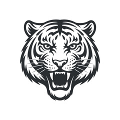 Fierce Tiger Head Logo Design with Roaring Expression for Sports Teams, Wildlife Conservation, and Bold Brand Identity