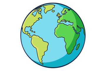 Cartoon illustration of planet earth with continents and oceans