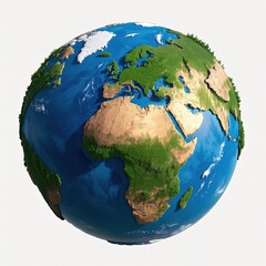 Fototapeta premium A realistic image of the globe where continents are covered with a green, moss-like or forested texture, contrasting with deep blue oceans. It symbolizes a lush, living, and fertile Earth.