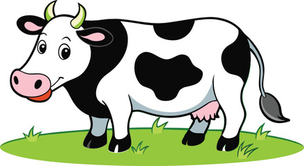 Cow in field illustration vector design, Cow icon design, Cartoon Cow illustration vector design