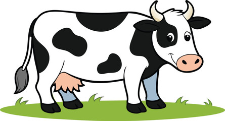 Cow in field illustration vector design, Cow icon design, Cartoon Cow illustration vector design