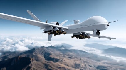 Obraz premium Unmanned combat air vehicle operations military airspace digital insights high-tech environment strategic analysis on uavs