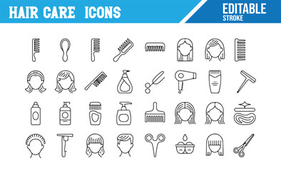 Vector Icons for Hair Care, Combs, Hair Dryers, and Products