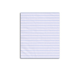 Square Lined Paper Note with Blue Lines on White Background - Isolated Memo Pad with Shadow for Office and School Copy Space, Lined paper sheet, blank notebook page mockup template. 