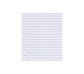 Square Lined Paper Note with Blue Lines on White Background - Isolated Memo Pad with Shadow for Office and School Copy Space, Lined paper sheet, blank notebook page mockup template. 