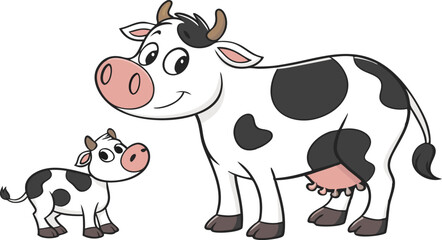 Cartoon Cow and baby vector design, Cow logo design, Cow illustration vector design