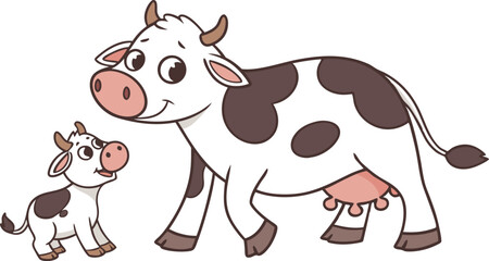 Cow and baby cow in field vector design, Cow logo design, Cow Cartoon illustration vector design