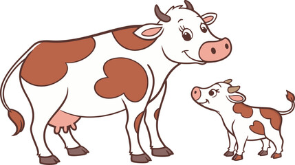 Cow illustration vector design, Cow logo and icon design, Cow and baby cow vector design