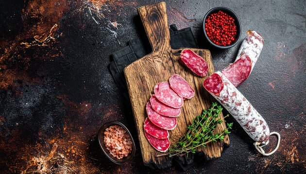 Saucisson Sec (France)
A dry, cured French sausage typically made from pork, with a tangy, robust flavor. 