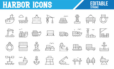 Icons for Harbor, Shipping, and Maritime Logistics