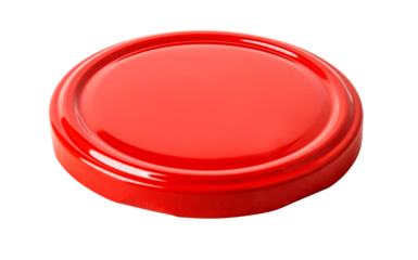 Shiny red metal lid isolated on white background for preserving food