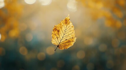 Single dry leaf falling in autumn with blurred background - Powered by Adobe
