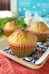Homemade Golden Muffins on Tray