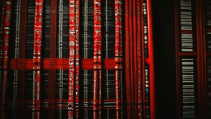 Obraz premium Traditional Ulos Textile from Indonesia in Vibrant Red, White, and Black Stripes