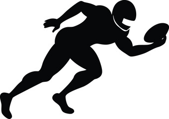 Silhouette of American football player running with ball on white background vector illustration