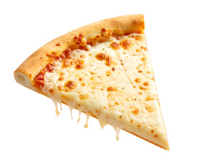Hot pizza slice with cheese pull, isolated PNG