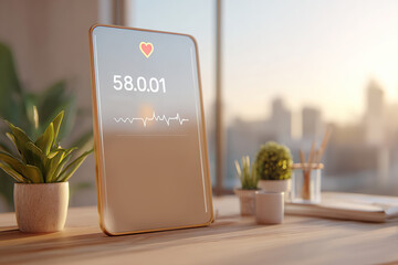 Modern mirror mockup enhancing a home office workspace with smart functionality and natural elements