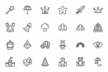 Fototapeta premium A dreamy icon collection celebrating imaginative toys and pretend play. Great for role-play sets, storytelling tools, fantasy-themed toy packaging, and party supplies