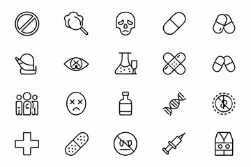Fototapeta premium A powerful set of clean line icons focused on identifying and discouraging substance abuse. Perfect for health campaigns, rehab awareness posters, and educational platforms
