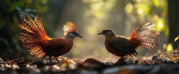 Two birds in forest setting