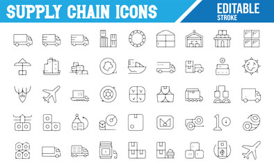 Editable Vector Icons for Supply Chain, Shipping, and Delivery