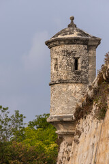 Fototapeta premium A historic Spanish Colonial fortification stands in Campeche, Mexico.