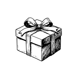 Vintage sketch of a gift box with a ribbon  