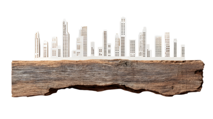 Paper skyline with high rise on white background 