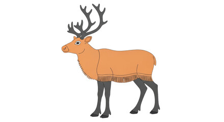 Isolated Cartoon Caribou with Blanket