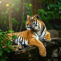 Majestic tiger resting in jungle