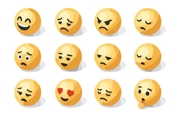 Fototapeta premium Bored loving angry icon set emotion vector sleepy frustrated excited joyful calm