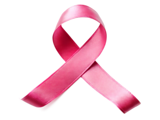 Shiny pink ribbon symbol of breast cancer awareness, isolated on transparent background