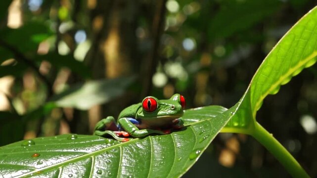 Red eyed tree frog or Agalychnis callidryas in its natural habitat 