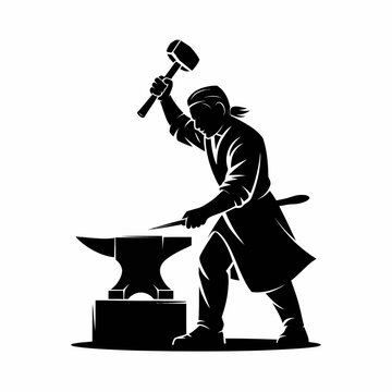Blacksmith Hammering Metal on Anvil Silhouette