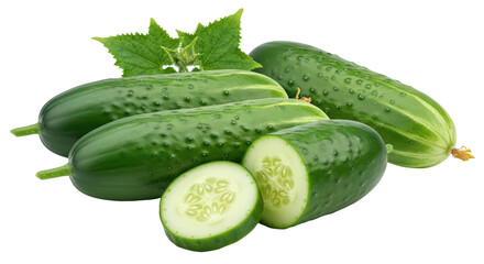 Isolated Fresh Cucumbers with Leaves
