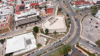 View of the historic walls that defended the Spanish colonial city of Campeche, Mexico.