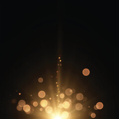 Abstract golden vertical glow. Bright light explosion of shimmering rays on dark background. Luxury design style. Vector illustration